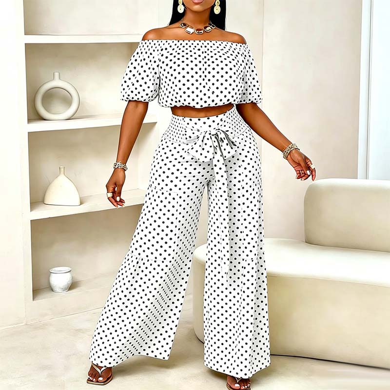 👗 50% OFF NOW! ⚫ Women's Off-Shoulder Polka Dot 2-Piece Set – Flirty top & matching shorts – lightweight & perfect for summer parties, vacations or beach days 🌊